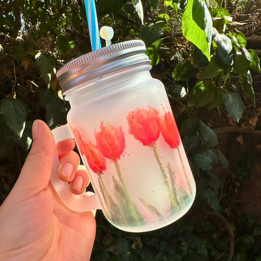 Vaso con Bombilla – Tulipanes 🌷